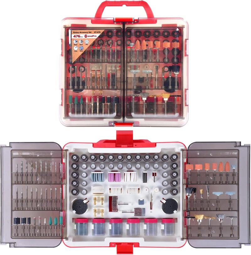 MonoPro 476 PCS Rotary Tool Accessories Kit, 1/8-in Shank Rotary Tool Kit, Universal Fitment for Easy Polishing, Sanding, Cutting, Drilling, Engraving, Sharpening, Grinding with Portable Storage Case - Image 1